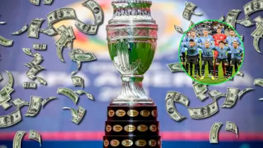 El trofeo de la Copa América y la Selección de Uruguay.