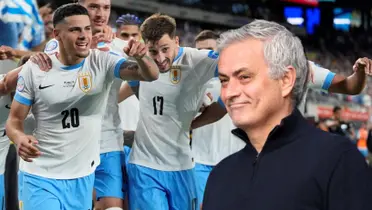 José Mourinho y los futbolistas de Uruguay.