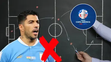 Luis Suárez con la camiseta de Uruguay y el logo de la Copa América.