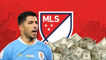 Luis Suárez con la camiseta de Uruguay y el logo de la MLS.