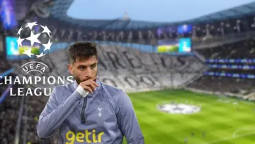 Rodrigo Bentancur con la indumentaria de entrenamiento del Tottenham previo a un partido de Premier League