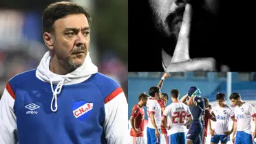 Álvaro Recoba y a su lado, el plantel de Nacional.