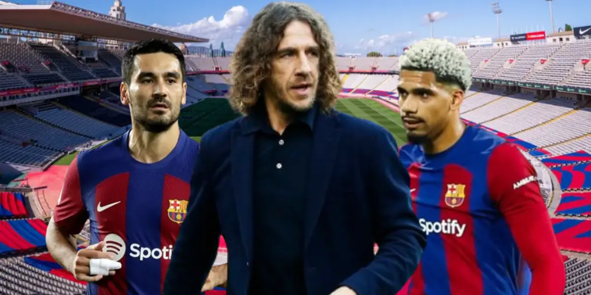 Carlos Puyol junto a Gündogan y Araujo del Barcelona