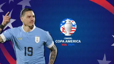 Darwin Núñez con la camiseta de Uruguay y el logo de la Copa América.