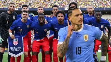 Darwin Núñez con Uruguay y de fondo, la Selección de Estados Unidos.