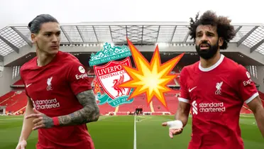 Darwin Núñez y Mohamed Salah, jugadores del Liverpool, en el estadio Anfield