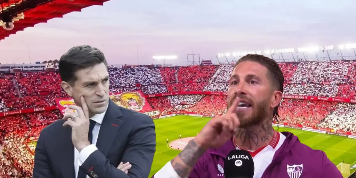 Diego Alonso y Sergio Ramos en el estadio de Sevilla.