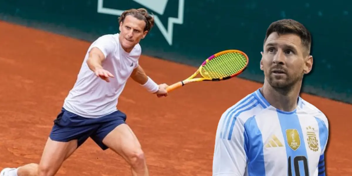 Diego Forlán jugando al tenis y Lionel Messi con la camiseta de Argentina.