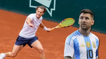 Diego Forlán jugando al tenis y Lionel Messi con la camiseta de Argentina.