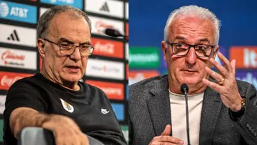 Dorival Júnior y Marcelo Bielsa en conferencia de prensa.