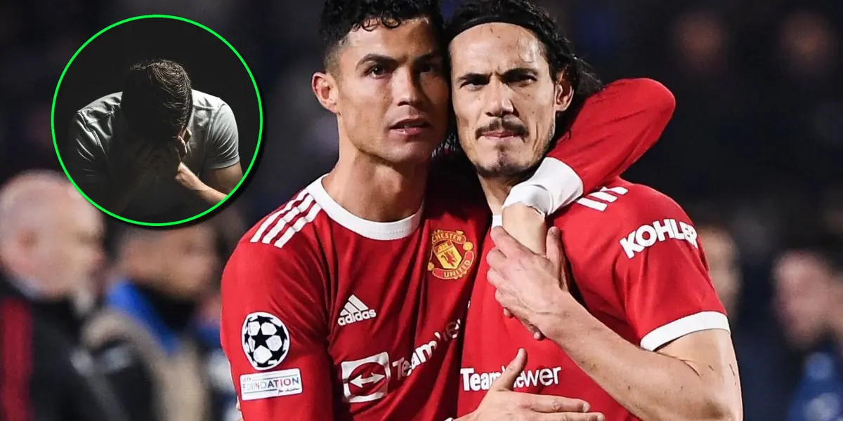 Edinson Cavani junto a Cristiano Ronaldo en el Manchester United.