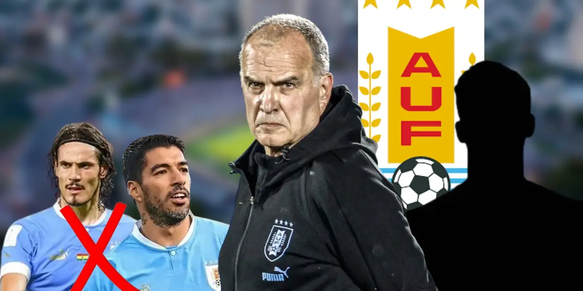 Edinson Cavani, Luis Suárez y Marcelo Bielsa con los colores de la Selección de Uruguay