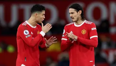 Edinson Cavani y Cristiano Ronaldo en el United