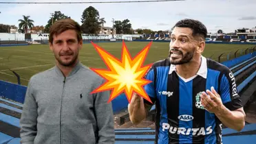 El entrenador Emiliano Alfaro y el jugador Miguel Samudio en el estadio del Liverpool de Uruguay