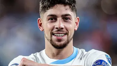 Federico Valverde celebrando su gol ante Bolivia.