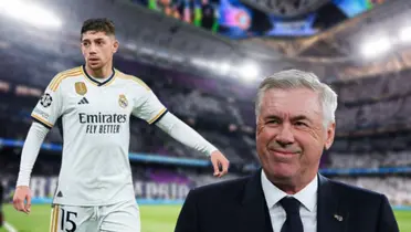 Federico Valverde con la camiseta del Real Madrid junto a Carlo Ancelotti