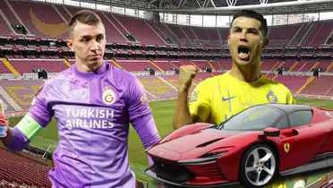 Fernando Muslera y Cristiano Ronaldo, con una Ferrari, en el estadio del Galatasaray