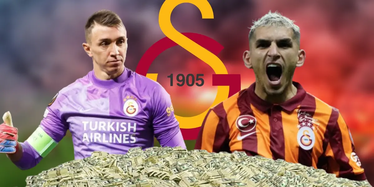 Fernando Muslera y Lucas Torreira con la camiseta del Galatasaray