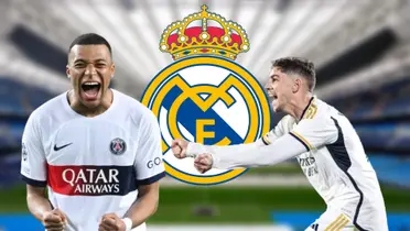 Kylian Mbappé con la camiseta del París Saint-Germain y Federico Valverde con los colores del Real Madrid