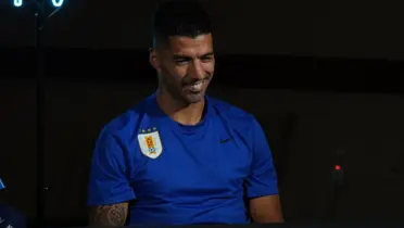 Luis Suárez en conferencia de prensa con Uruguay.