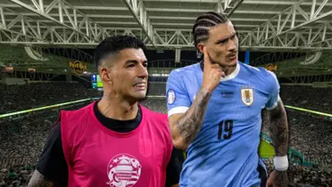 Luis Suárez y Darwin Núñez con el Hard Rock Stadium de fondo.