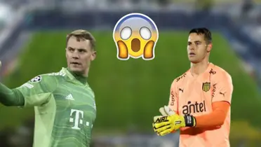 Manuel Neuer con la camiseta del Bayern Múnich y Guillermo De Amores en Peñarol