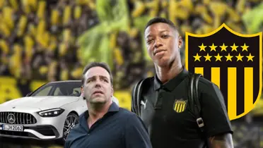 Matheus Babi con la indumentaria de viaje de Peñarol