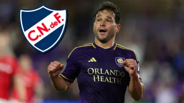 Nicolás Lodeiro con la camiseta del Orlando City y el escudo de Nacional.